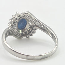 Load image into Gallery viewer, 2686: Vintage Platinum French Blue Sapphire 34 Diamonds Bypass Ring