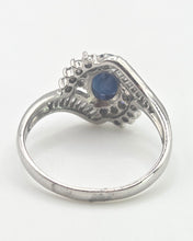 Load image into Gallery viewer, 2686: Vintage Platinum French Blue Sapphire 34 Diamonds Bypass Ring