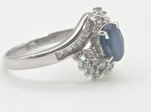 Load image into Gallery viewer, 2686: Vintage Platinum French Blue Sapphire 34 Diamonds Bypass Ring