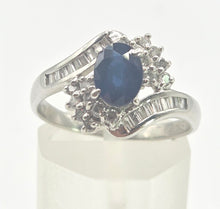 Load image into Gallery viewer, 2686: Vintage Platinum French Blue Sapphire 34 Diamonds Bypass Ring