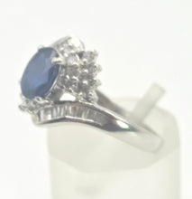 Load image into Gallery viewer, 2686: Vintage Platinum French Blue Sapphire 34 Diamonds Bypass Ring