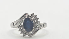 Load image into Gallery viewer, 2686: Vintage Platinum French Blue Sapphire 34 Diamonds Bypass Ring