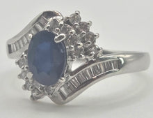 Load image into Gallery viewer, 2686: Vintage Platinum French Blue Sapphire 34 Diamonds Bypass Ring