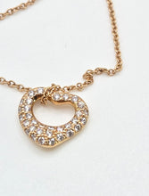 Cargar imagen en el visor de la galería, 2690: Vintage 18ct Rose Gold Tiffany Open Heart Pave Diamond Pendant (11mm) & Necklace - Elsa Perettie