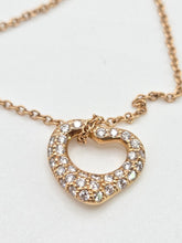 Cargar imagen en el visor de la galería, 2690: Vintage 18ct Rose Gold Tiffany Open Heart Pave Diamond Pendant (11mm) & Necklace - Elsa Perettie
