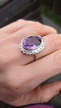 Load image into Gallery viewer, 1912- Vintage; 9ct Gold large Lilac Amethyst 20 Diamonds Diana Style Cluster Ring