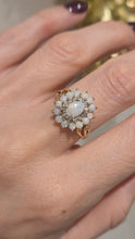Load image into Gallery viewer, 2564: Vintage 9ct Gold 15 White Opals 12 Diamonds Cluster Ring