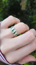 Cargar imagen en el visor de la galería, 1105 Vintage: 18ct Gold Emeralds & Natural Sparkling Diamonds Dress Ring