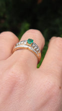 Cargar imagen en el visor de la galería, 2524 Vintage: 9ct Gold Emerald 46 Natural Diamonds Art Deco Style Ring