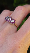 Load image into Gallery viewer, 2591: Vintage 9ct Gold 17 Rubies Natural Diamonds Flower Head Ring