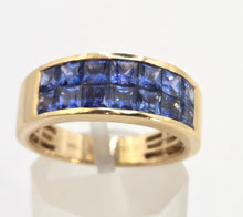 Load image into Gallery viewer, 2625: Vintage; 18ct Gold Ceylon Blue Sapphire Tiered Ring- Fabulous