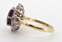 Cargar imagen en el visor de la galería, 2740: Vintage 18ct Gold Pyrope Garnet 14 Diamonds Diana Cluster Ring