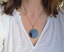 Load image into Gallery viewer, 2691: Vintage 18ct Gold (44mm) Reversible Mother of Pearl & Black Onyx Disc Pendant by David Yurman