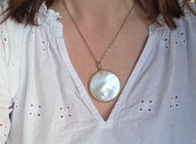 Load image into Gallery viewer, 2691: Vintage 18ct Gold (44mm) Reversible Mother of Pearl & Black Onyx Disc Pendant by David Yurman