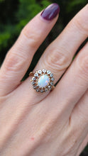 Load image into Gallery viewer, 2536: Vintage 9ct Gold Cabochon Cut White Opal 14 Natural Diamonds Cluster Ring