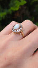 Load image into Gallery viewer, 2536: Vintage 9ct Gold Cabochon Cut White Opal 14 Natural Diamonds Cluster Ring