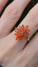 Load image into Gallery viewer, 2553: Vintage; 9ct Gold 17 Fire Opals Flower Head Ring