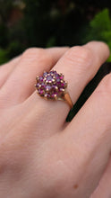 Load image into Gallery viewer, 2250 Vintage: 9ct Gold 19 Rich Red Rubies Flower Head Cluster Ring- From 1974