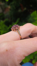 Load image into Gallery viewer, 2250 Vintage: 9ct Gold 19 Rich Red Rubies Flower Head Cluster Ring- From 1974