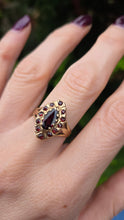 Load image into Gallery viewer, 6359 : Vintage: 9ct Gold 13 Navette Set Garnets Cluster Ring- From 1977