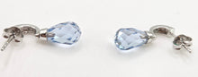 Cargar imagen en el visor de la galería, 3020: Vintage: 9ct White Gold Blue Topaz Diamonds Drop Stud Earrings
