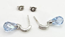 Cargar imagen en el visor de la galería, 3020: Vintage: 9ct White Gold Blue Topaz Diamonds Drop Stud Earrings