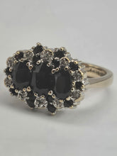 Load image into Gallery viewer, 2785- Vintage 9ct Gold 17 Blue Sapphires 10 Diamonds Cocktail Ring
