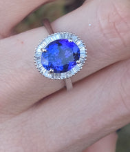 Load image into Gallery viewer, 2624: Vintage: Platinum Large Violet Tanzanite 48 Sparkling Diamonds Cluster Ring