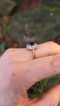Load image into Gallery viewer, 6426: Vintage 9ct Gold Red Garnet Diamonds Flower Head Ring