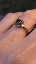 Load image into Gallery viewer, 1043: Vintage 9ct Gold Yellow Diamonds Cushion Cut Iolite Dress Ring