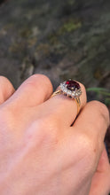 Cargar imagen en el visor de la galería, 2740: Vintage 18ct Gold Pyrope Garnet 14 Diamonds Diana Cluster Ring