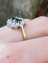 Load image into Gallery viewer, 2785- Vintage 9ct Gold 17 Blue Sapphires 10 Diamonds Cocktail Ring