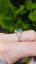 Load image into Gallery viewer, 0617: Vintage: 9ct Gold Art Deco Style Emerald 18 Diamonds Cluster Ring