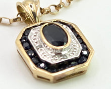 Load image into Gallery viewer, 2750: Vintage: 9ct Gold Necklace Sapphire Diamonds Art Deco Style Pendant