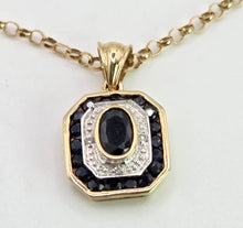 Load image into Gallery viewer, 2750: Vintage: 9ct Gold Necklace Sapphire Diamonds Art Deco Style Pendant