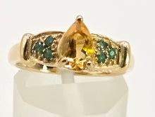 Load image into Gallery viewer, 2793: Vintage Rare: 9ct Gold Yellow Citrine Emeralds Dress Ring