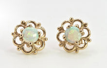 Cargar imagen en el visor de la galería, 2518- Vintage: 9ct Gold White Opal Openwork Stud Earrings- L:ovely colours