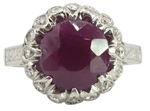Load image into Gallery viewer, 2711 Vintage Platinum Large Ruby & Diamonds Cocktail Ring- Lush!