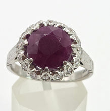 Load image into Gallery viewer, 2711 Vintage Platinum Large Ruby & Diamonds Cocktail Ring- Lush!