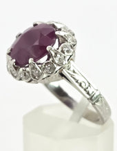 Load image into Gallery viewer, 2711 Vintage Platinum Large Ruby & Diamonds Cocktail Ring- Lush!