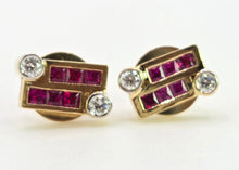 Load image into Gallery viewer, 2727: Vintage 18ct Gold Rubies & Diamonds Geometric Set Stud Earrings