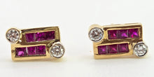 Load image into Gallery viewer, 2727: Vintage 18ct Gold Rubies & Diamonds Geometric Set Stud Earrings