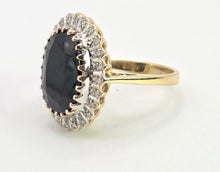 Load image into Gallery viewer, 2802: Vintage 9ct Gold Australian Blue Sapphire 24 Diamonds Diana Cluster Ring