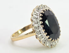 Load image into Gallery viewer, 2802: Vintage 9ct Gold Australian Blue Sapphire 24 Diamonds Diana Cluster Ring