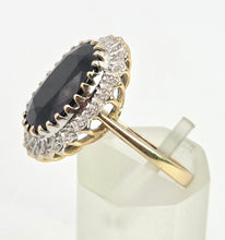 Load image into Gallery viewer, 2802: Vintage 9ct Gold Australian Blue Sapphire 24 Diamonds Diana Cluster Ring