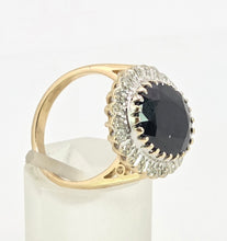 Load image into Gallery viewer, 2802: Vintage 9ct Gold Australian Blue Sapphire 24 Diamonds Diana Cluster Ring