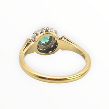 Load image into Gallery viewer, 2714: Vintage 18ct Gold Art Deco Style Emerald Diamonds Daisy Ring