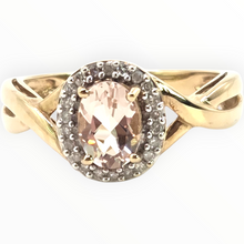 Load image into Gallery viewer, 2720: Vintage 9ct Gold Pink Morganite 22 Natural Sparkling Diamonds Dress Ring
