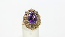 Load image into Gallery viewer, 2753: Vintage 14ct Gold Cabochon Amethyst Leaf Design Statement Ring
