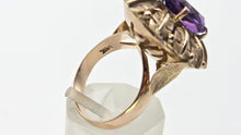 Load image into Gallery viewer, 2753: Vintage 14ct Gold Cabochon Amethyst Leaf Design Statement Ring